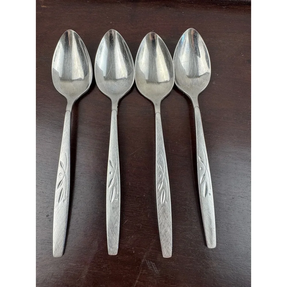 Oneida Will O Wisp Stainless Teaspoons Set of 4 Mid Century Modern Flatware